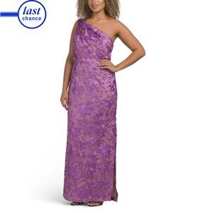 JS COLLECTIONS Rose Violet One Shoulder Soutache Column Gown